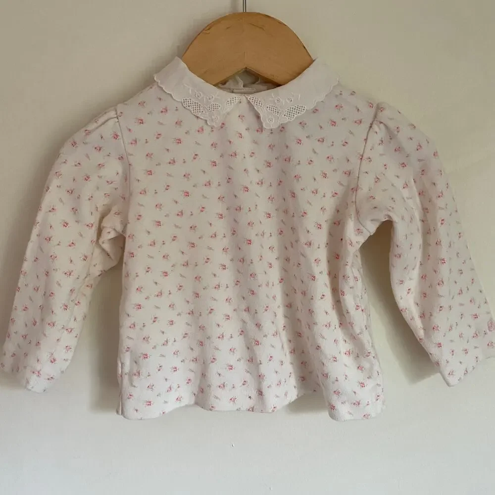Ralph Lauren Floral Peter Pan Collar Long Sleeve Top W/ Button Down Back Sz 12m